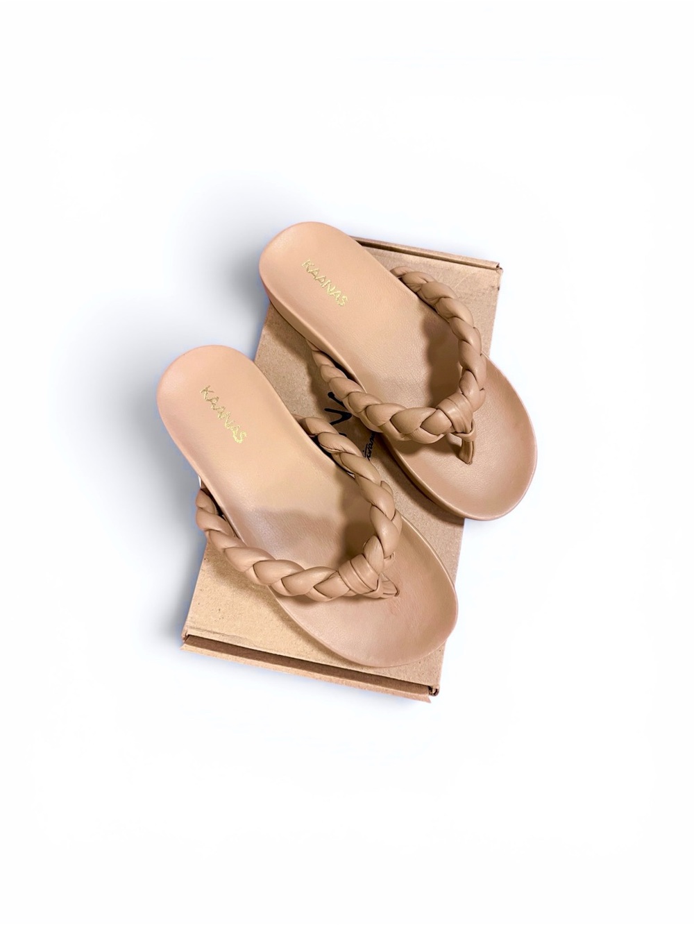 New in Box Kaanas leather Tamarindo braided thong sandals in color almond.  7